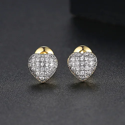 Gold Plated LUOTEEMI дизайн милые серьги-гвоздики в форме сердца для женщин Свадебная вечеринка блестящие CZ популярные три цвета женские Pendientes Рождественский подарок - Окраска металла: Gold Plated