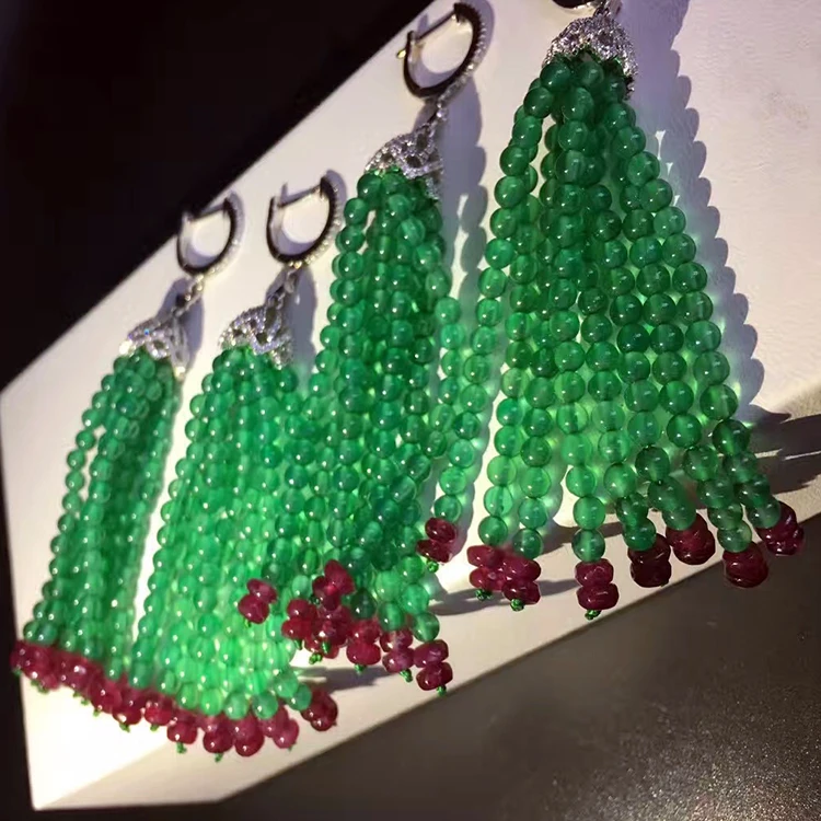 Серьги-подвески с кисточками Chrysoprase из стерлингового серебра S925 пробы блестящие