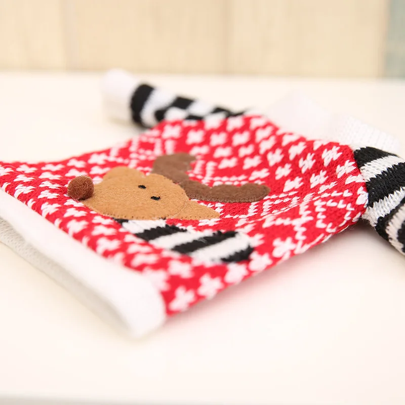 Red Knit Wine Bottle Cover Christmas Decoration Supplies Wool Deer Bags Home Festival Party Xmas Decrotion Gift Holders | Дом и сад