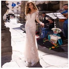 Кружевное свадебное платье с длинным рукавом, аппликацией и двойными плечами, 2019, платье с юбкой-годешлейфом-годе, иллюзионное свадебное платье