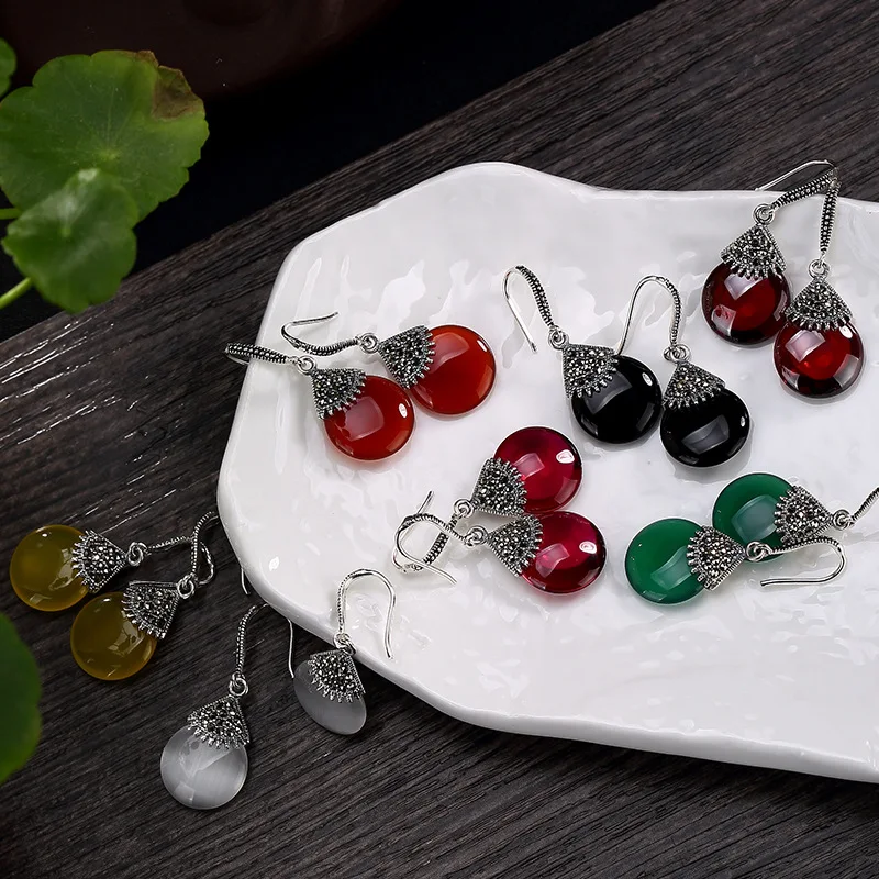 

S925 стерлингового серебра Античная мозаика конкурс Ши Yusui, Ши Liuhong, корунд леди высокого класса серьги оптом