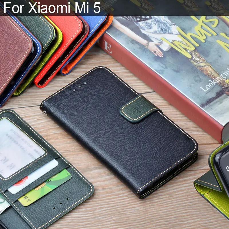 Чехол для Xiaomi Mi 5 в стиле моды из кожи с рисунком литчи и подставкой для карт, с крышкой на магните - "Xiaomi Mi5 funda capa on".