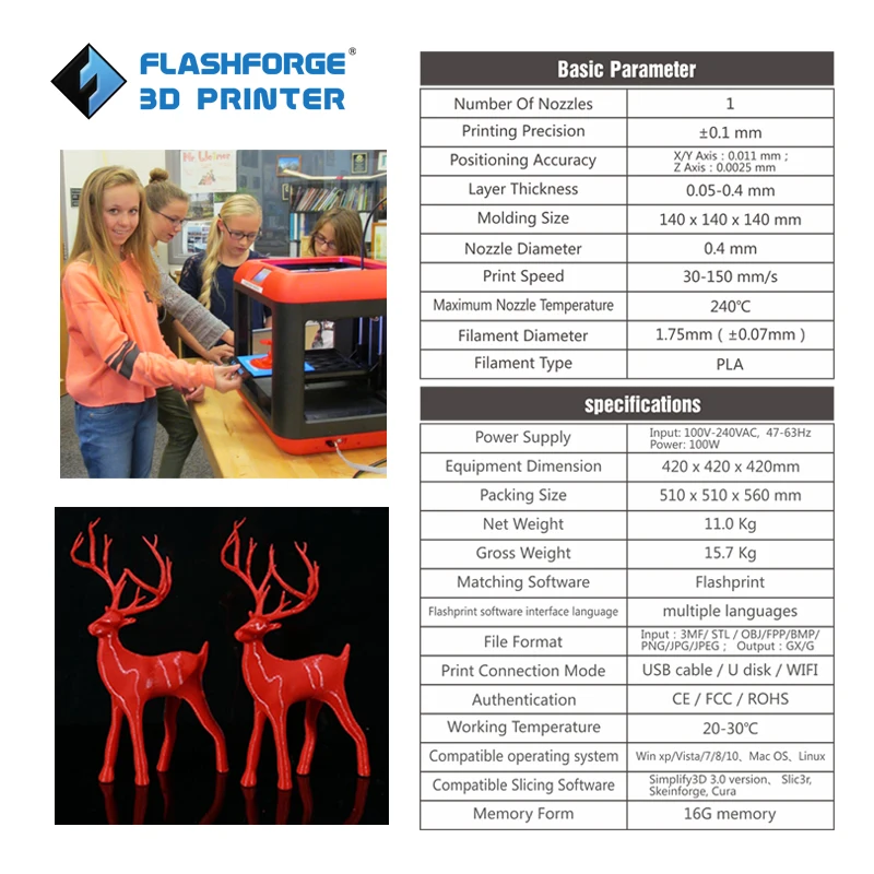 3D принтер Flashforge искатель Сингл ювелирные экструдер С одной рулона ноак для