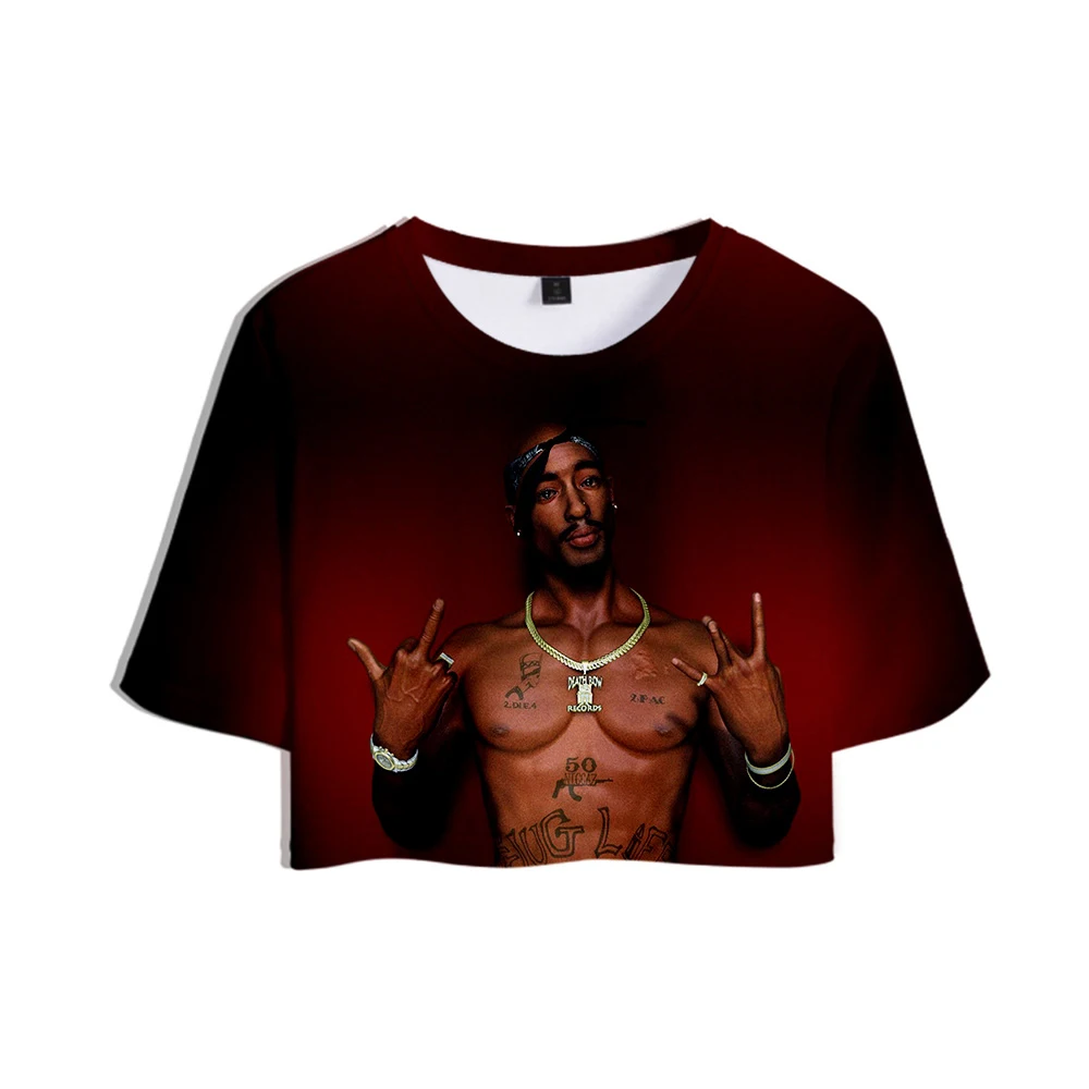 Женский укороченный топ с 3D принтом 2PAC Повседневная Уличная футболка короткими