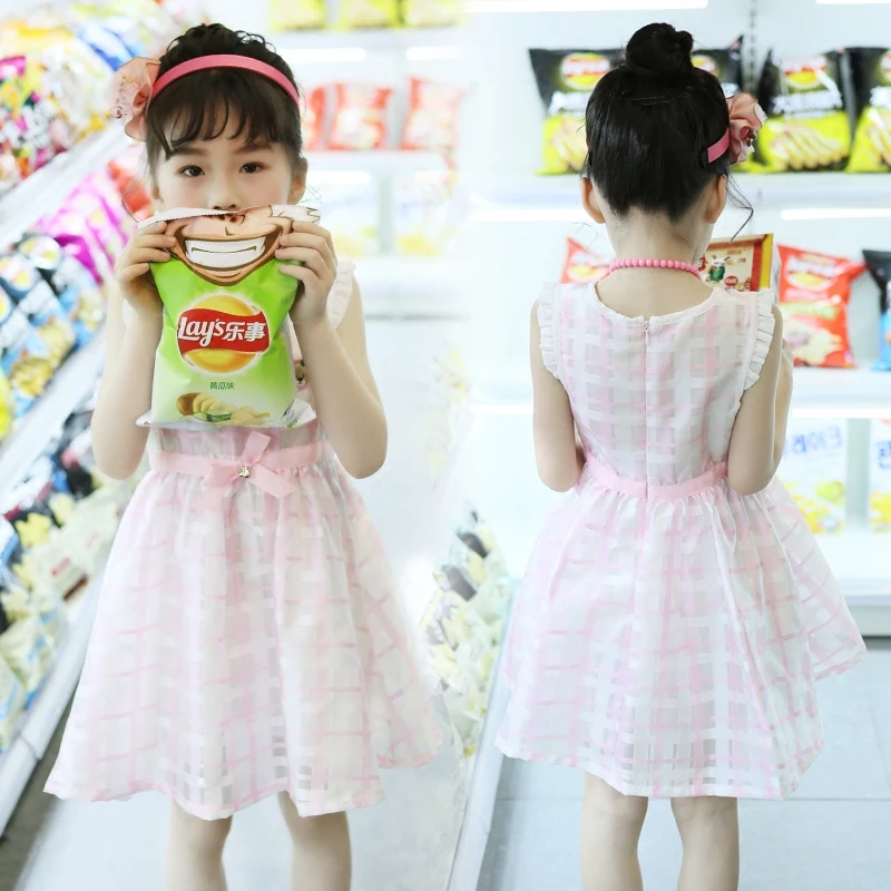 Китай Марка 2016 лук плед о-образным вырезом бальное платье туту туле летом мило