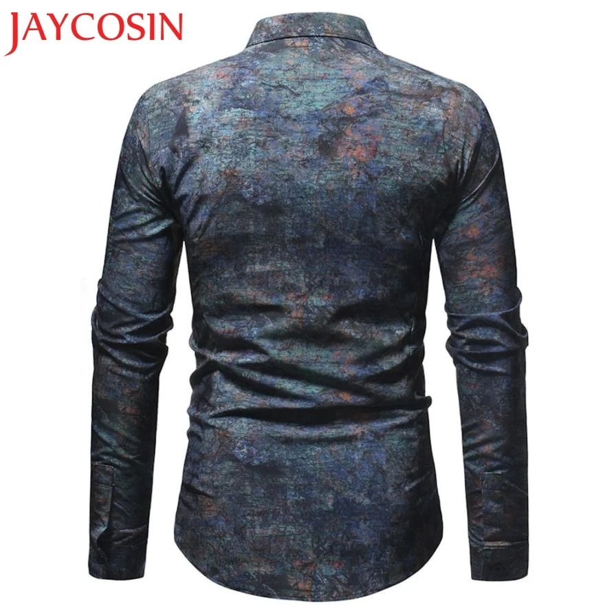 2018 Мужская модная футболка с принтом повседневные тонкие рубашки длинными