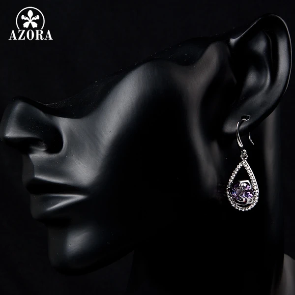 Женские серьги подвески с фианитом AZORA розовые цвета белого золота кубическим