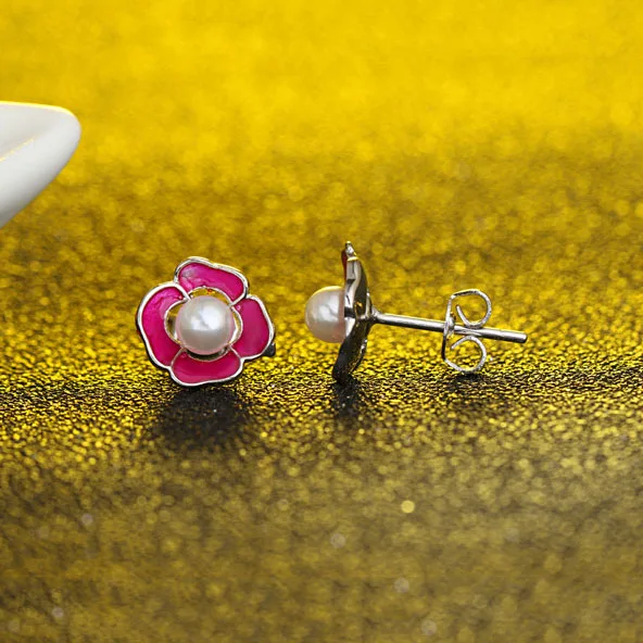 Женские серьги гвоздики из серебра 925 пробы с жемчугом|flower stud earrings|flower pearl earringsflower
