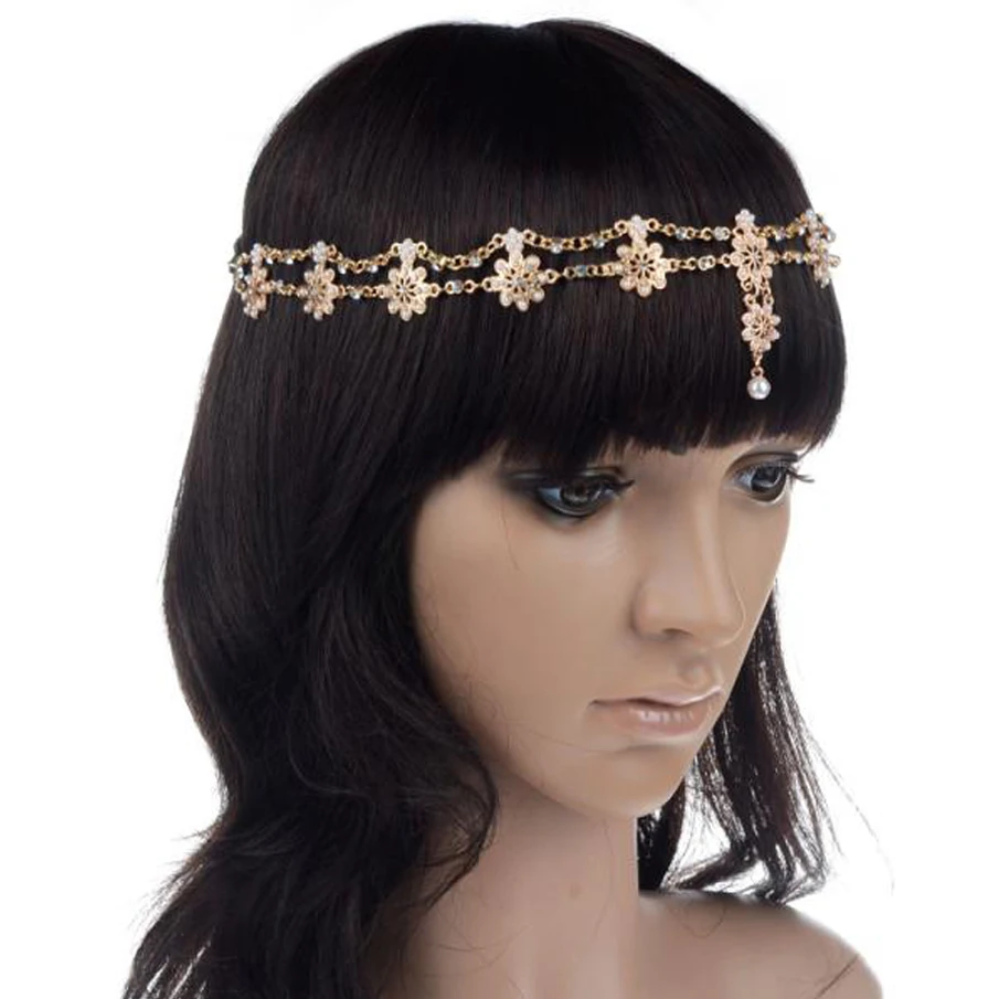Женская повязка на голову 1 шт. модная с кристаллами и цветами|forehead headbands|chain