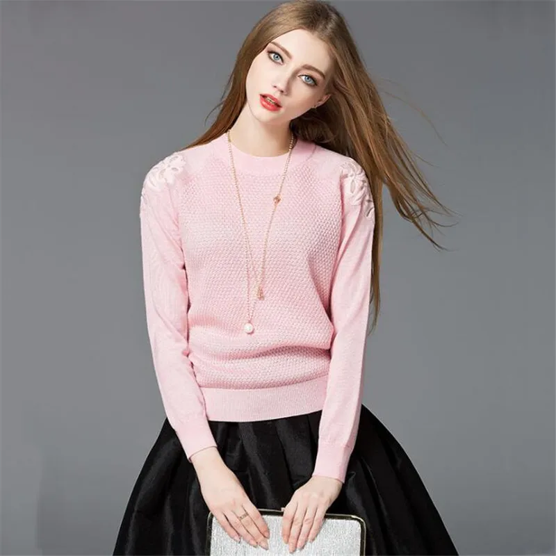 Модный вязаный зимний свитер с круглым вырезом Женский пуловер длинным рукавом