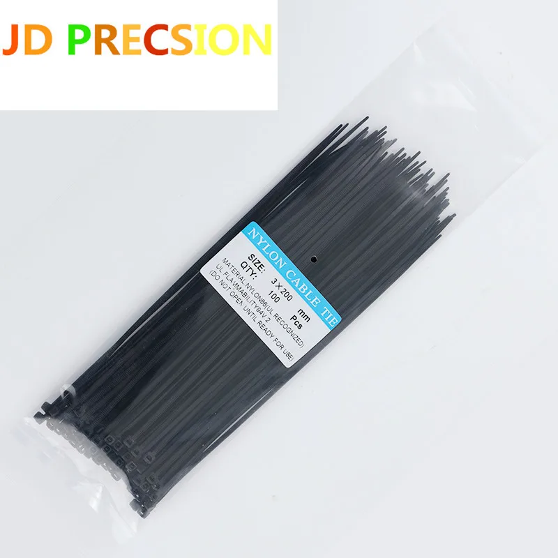 black 2,5/200 мм 100 шт цветные застежки-молнии 8 дюймов Пластиковые самофиксирующиеся нейлоновые закручивающиеся крючки и петли кабельные стяжки 8 кг проволочные связывающие ремни - Цвет: black