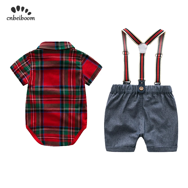 Boys red plaid rompers clothing sets 2019 new baby boy jumpsuit + overalls gentleman suits infant toddler newborn party clothes |