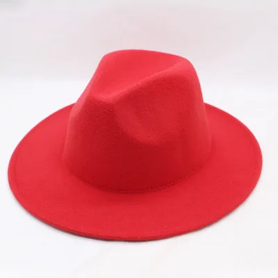 Осень Зима с широкими полями Fedora Мужская коричневая джазовая шляпа с Плоскими Полями Фетровая шапка Трилби котелок из шерсти шапки для женщин еврейская шляпа - Цвет: red