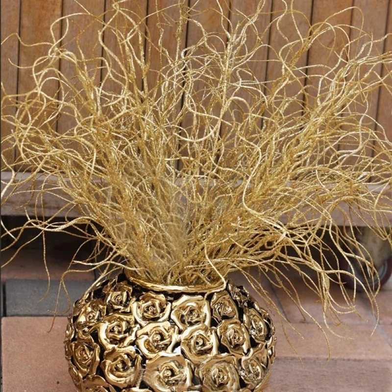 

46CM Long Artificial Plant Simulation Gilded Grass Christmas Ornaments Glitter Bling Artificial Flowers for Home Decoration