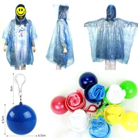 outdoor portable unisex waterproof disposable camping fishing tourism emergency rain jacket poncho rainwear keyring ball
