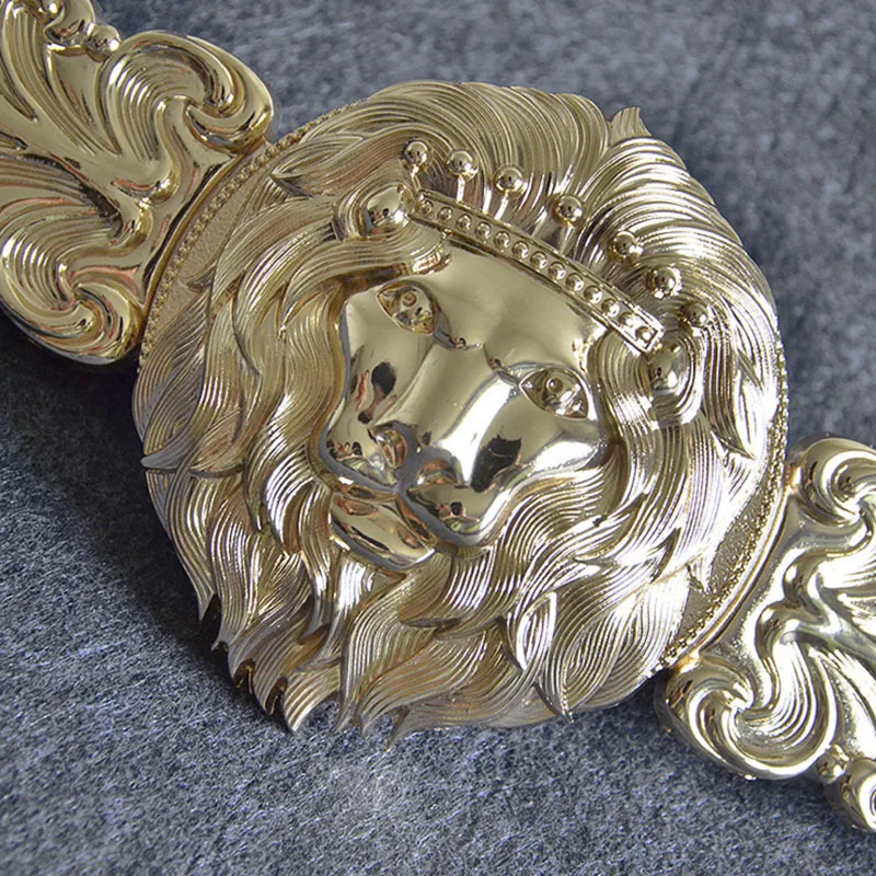 Модная Золотая голова льва портретный пояс сексуальный женский широкий платье