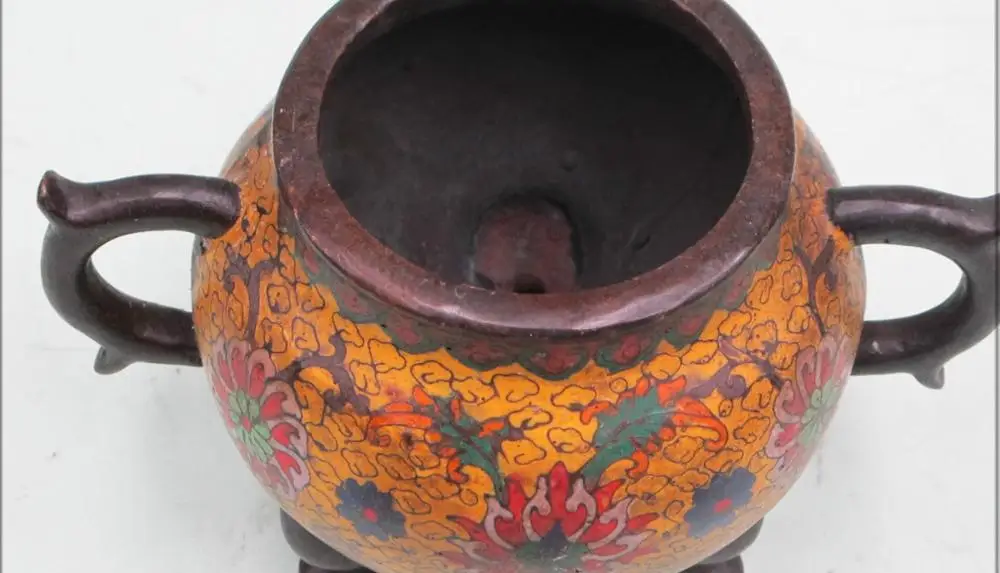 Qing dynasty Folk ancient Bronze Cloisonne handwork ear thorn Bao ding censer | Дом и сад