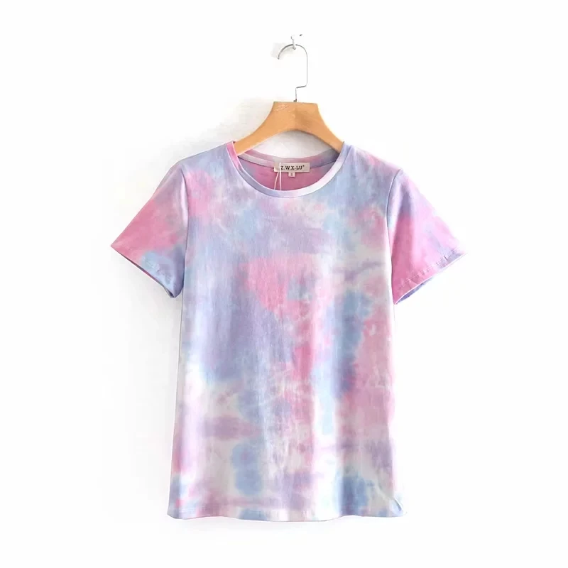 Женская трикотажная футболка с принтом Tie Dye Повседневная Свободная коротким