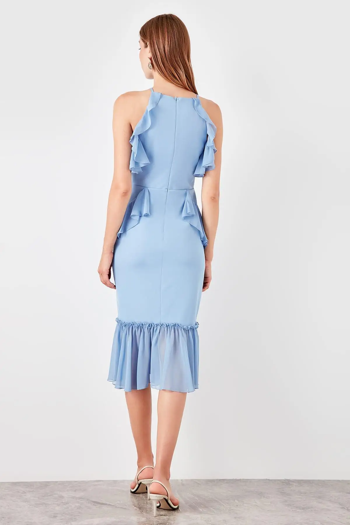 Trendyol синее платье с маховиком TPRSS19BK0024 | Женская одежда