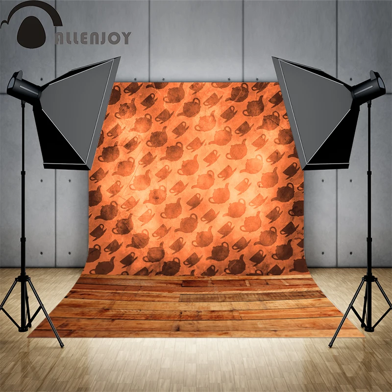 Allenjoy фоны для фотосъемки винтажный деревянный пол желтый чайник фон с чашками