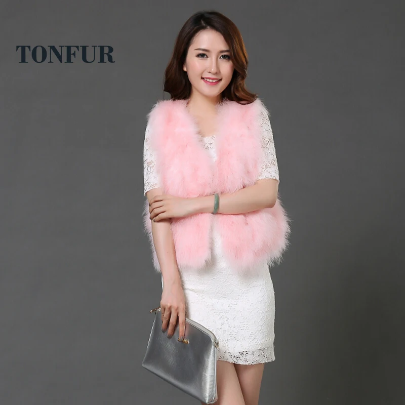 Женский короткий жилет из 100% натурального страуса меха продажа с фабрики TSR103