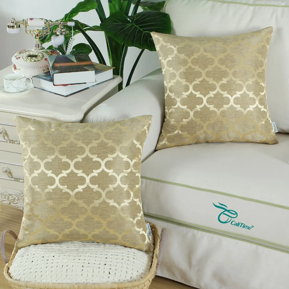 2PCS CaliTime Cushion Covers Pillows Shell Quatrefoil Accent Geometric 18" X 18"(45cm 45cm) Gold | Дом и сад