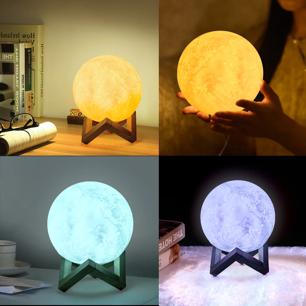 USB перезаряжаемая Светодиодная настольная лампа 3D Pint Moon с сенсорным выключателем