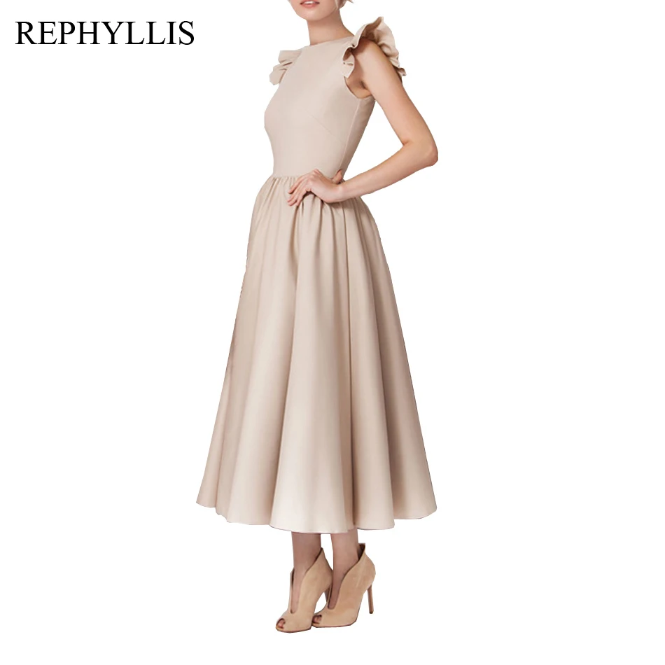 REPHYLLIS женское модное винтажное платье с круглым вырезом и рюшами без рукавов, расклешенное платье трапециевидной формы, повседневное коктейльное платье для выпускного вечера, летнее свободное платье - Цвет: Apricot