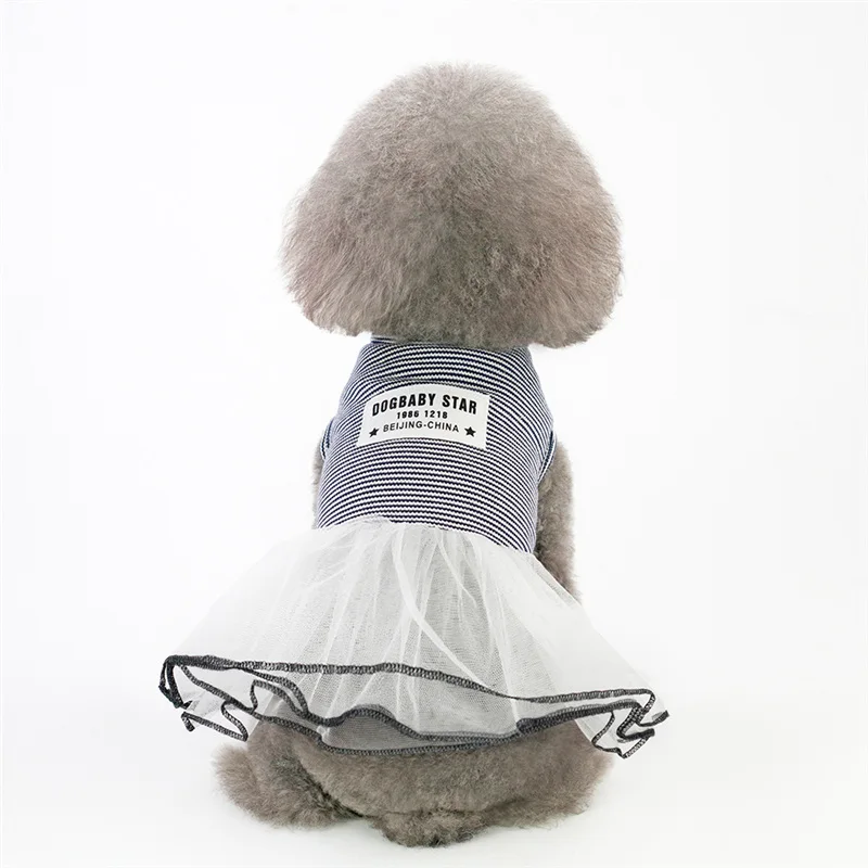 black Лето полосой собака платья Pet одежда милая Корейская версия костюм наряд XS-XL собачье свадебное платье для маленьких собак и кошек - Цвет: black