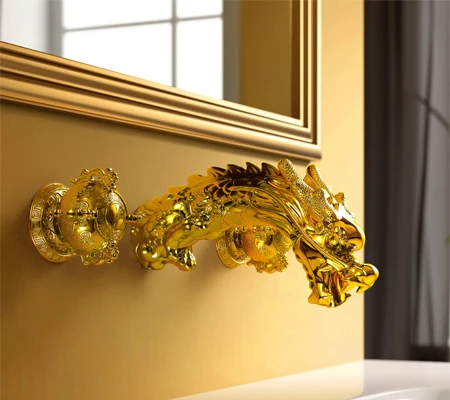 Бесплатная доставка смеситель для ванной комнаты с золотым Pvd широко