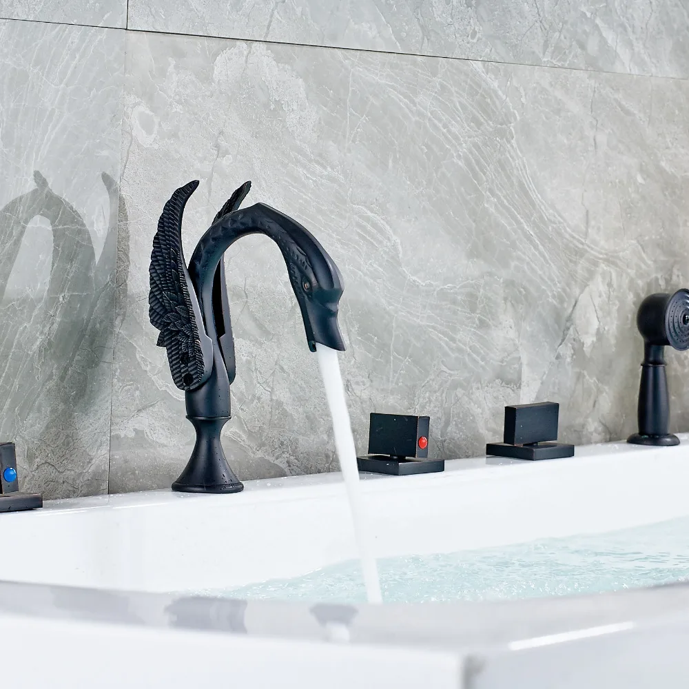 Современный Водопад Носик Лебединое масло прорезиненный Бронзовый Три ручки