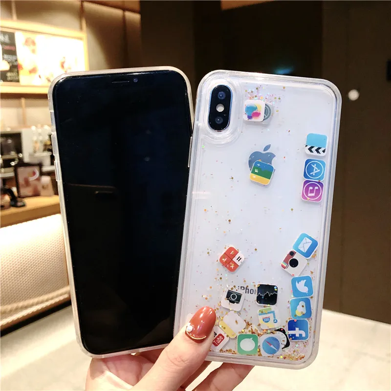 Чехол QINUO с зыбучим песком и динамической жидкостью для iPhone X XS Max XR милый
