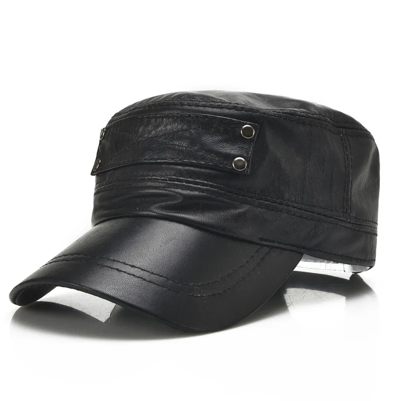 

Male Leather Baseball Cap Autumn and Winter Outdoor Elderly Hat Cattle Leather Hat Sheepskin Cap Manufacturer B-7129