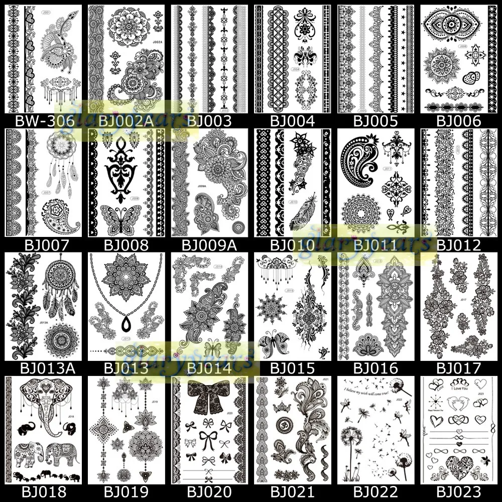 1 шт. Модная водостойкая тату-наклейка с черными чернилами хной Ювелирное