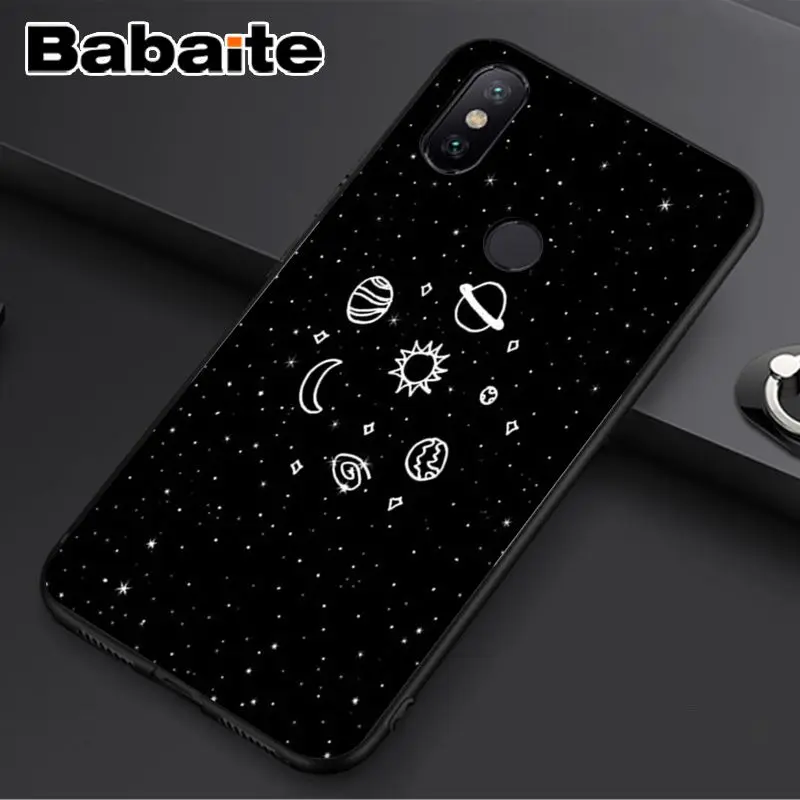Babaite Pretty Space Moon Astronaut cat Black Phone Case Cover for Redmi 5 plus Note 5 Xuiaomi Mi 8 8SE 6 MIX 2 2S Mobile Cases