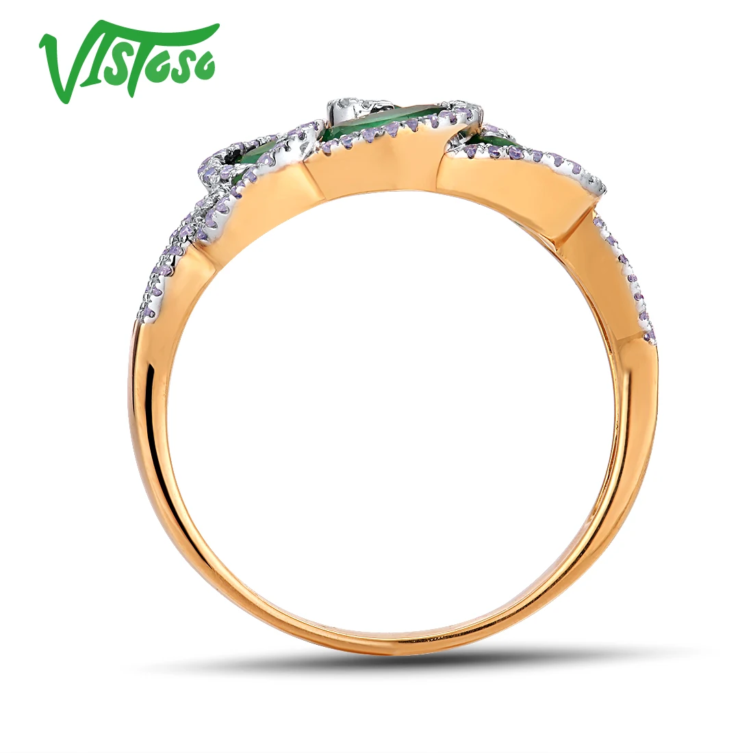 VISTOSO подлинное 14 K 585 Желтое золото роскошное Изумрудное блестящее бриллиантовое кольцо для женщин помолвка юбилей шикарные элегантные изысканные украшения
