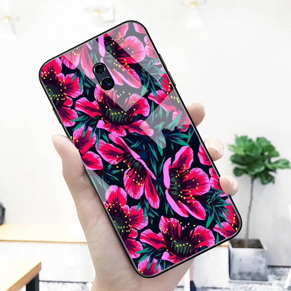 Розовый цветочный чехол для oppo r9 s стеклянная задняя крышка romatic R9 R9S R11 R11S Plus R17 R15 F9