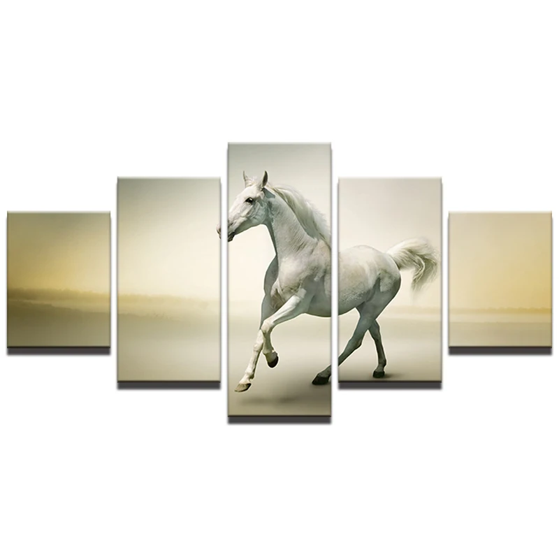 Wall Art Frame Canvas Painting Poster 5 Panel Animal Horse Modular Pictures For Living Room Home Decor | Дом и сад