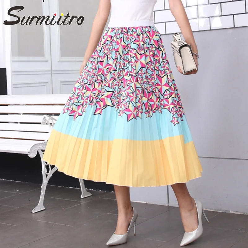 Женская юбка миди с принтом Surmiitro длинная Плиссированная Юбка трапециевидной