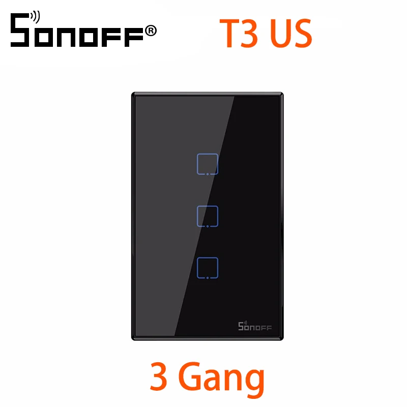 T3US 3C Sonoff New T3US T3EU UK 120 Size 1/2/3 gang TX 433Mhz RF Remoted Controlled Wifi Switch With Border Works With Alexa Google Home - Комплект: T3US 3C