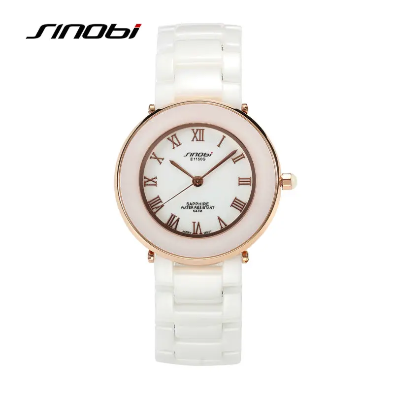 SINOBI Дамы Моды Белые Керамические Наручные Кварцевые Часы Женщины одеваются