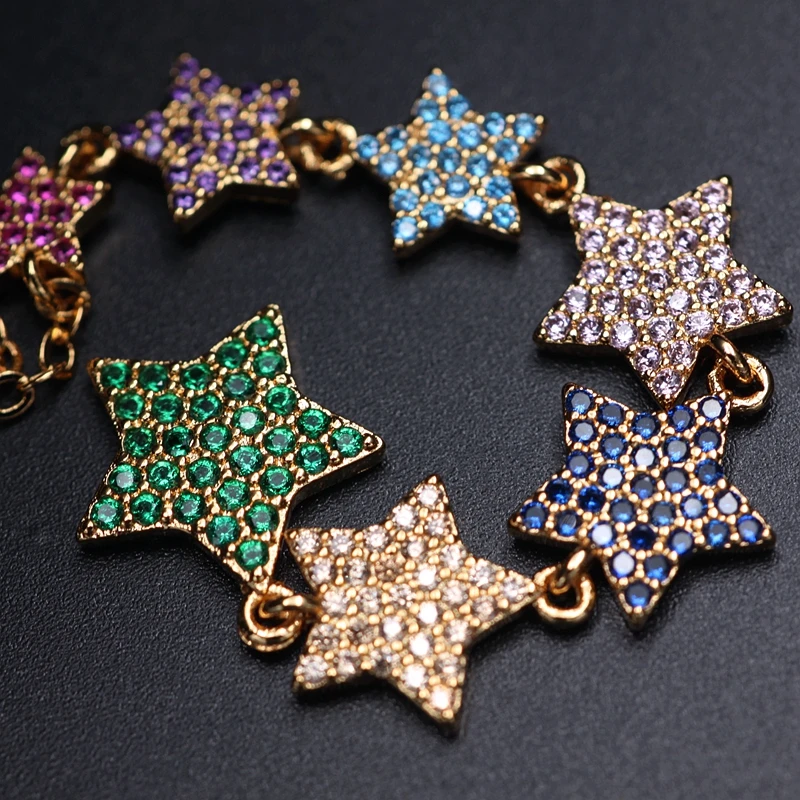 Женское длинное ожерелье с кулоном в форме звезды золотистого цвета кубическим