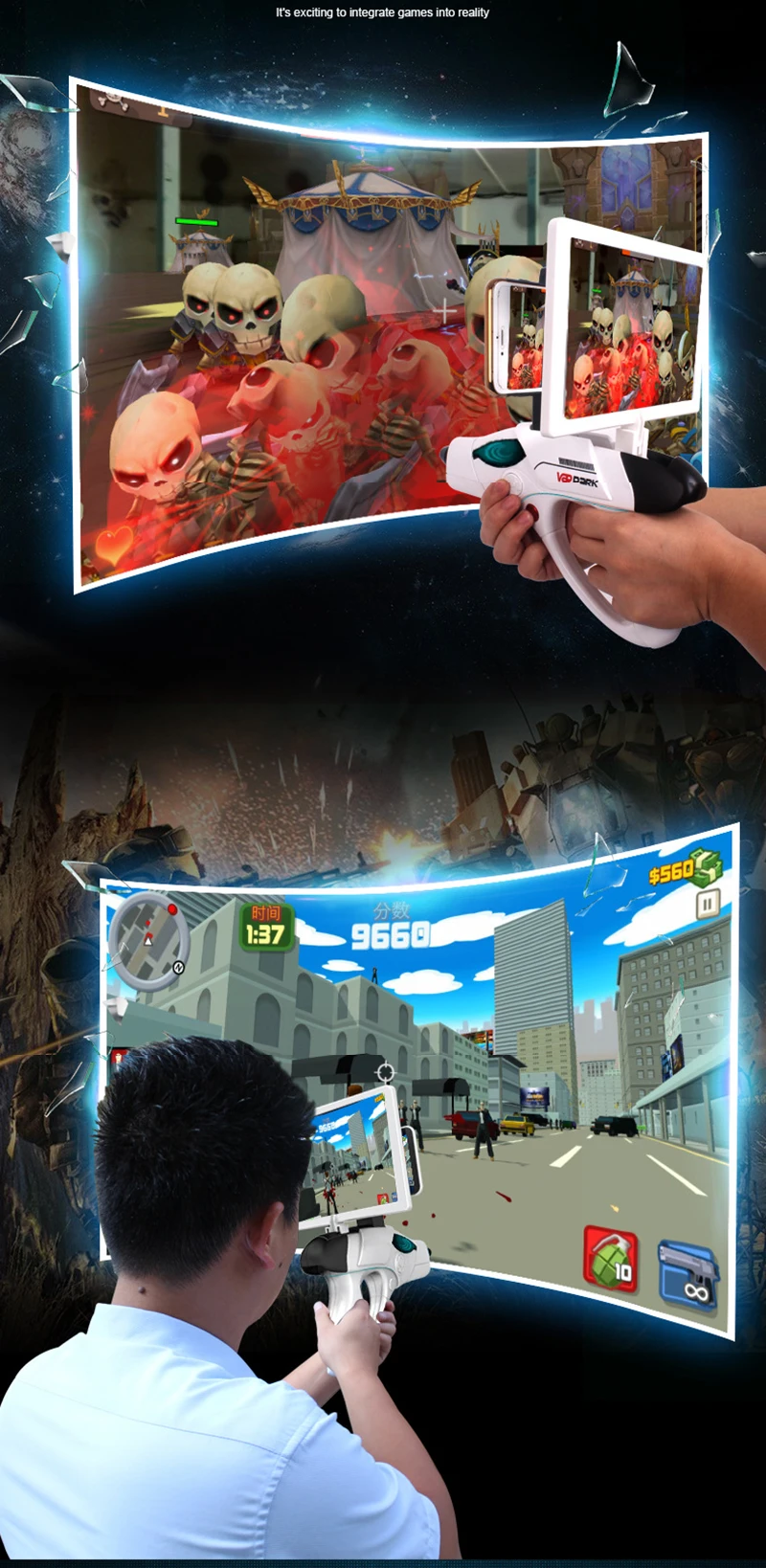 AR пистолет игрушка 4D пульт дистанционного зондирования игровой геймпад Смарт Bluetooth пистолет ж/держатель телефона VR игровая рукоятка пистолета наружные игрушки для Android IOS
