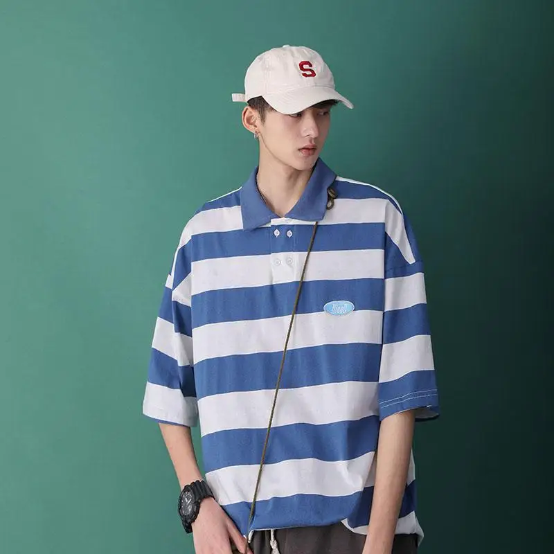 Корейская версия трендового топа летняя Свободная Повседневная рубашка поло