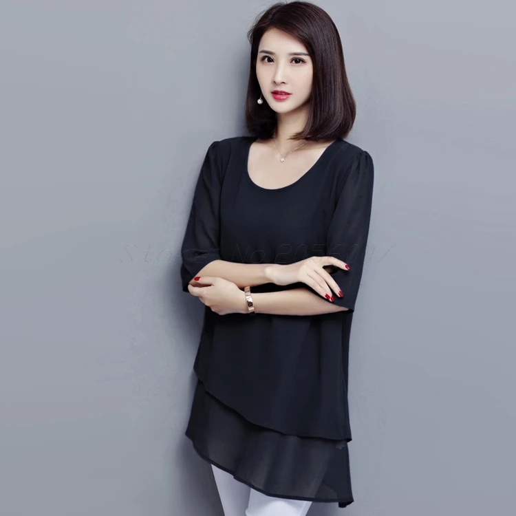 Vintage Chiffon Blouse Women Black Blusas Mujer De Moda 2021 Summer Korean Style 5XL Plus Size Tunic Tops Aesthetic Long Shirts | Женская