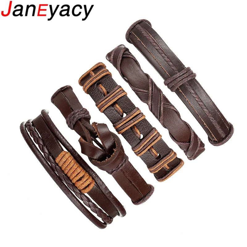 Janeyacy 1 комплект 5 шт. модные многослойные кожаные браслеты в стиле панк мужские