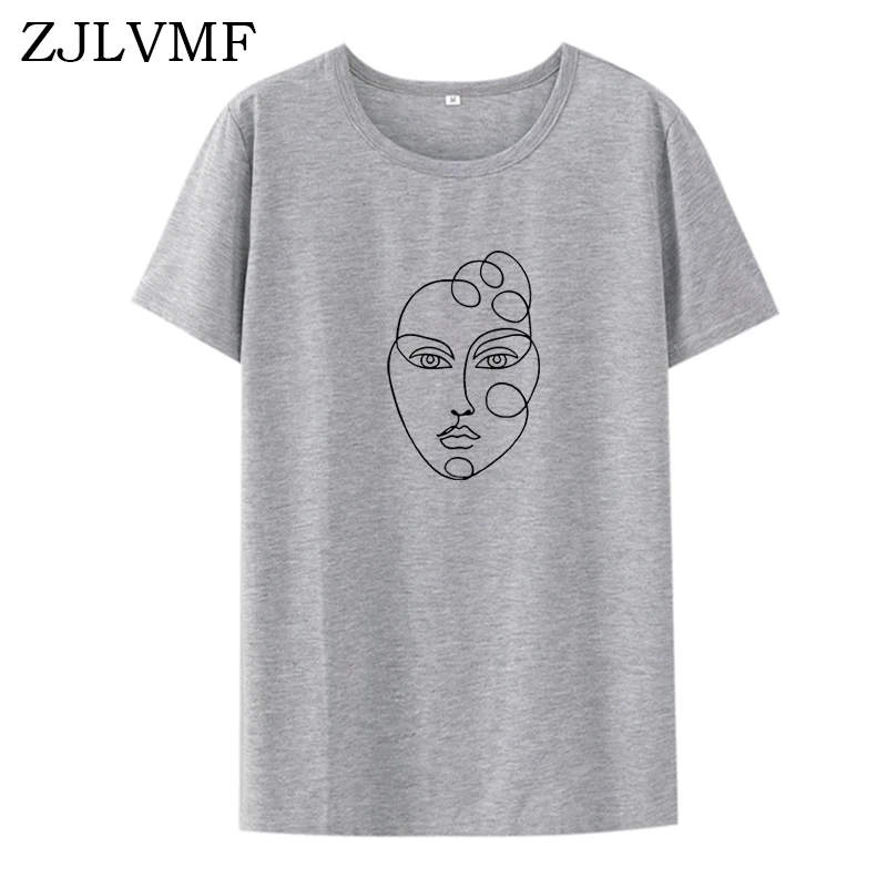 Женская футболка с рисунком лица Zjlvmf свободная повседневная хлопковая Футболка