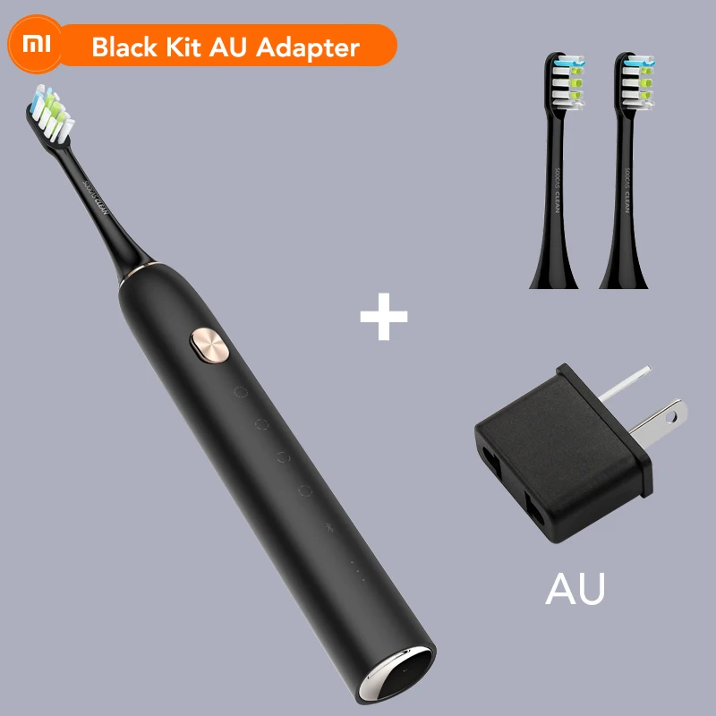 Black Kit AU Adapter Xiao mi Soocare X3 X3S Soocas электрическая зубная щетка mi Smart Bluetooth Водонепроницаемая Быстрая зарядка Android iOS приложение дистанционное управление - Цвет: Black Kit AU Adapter
