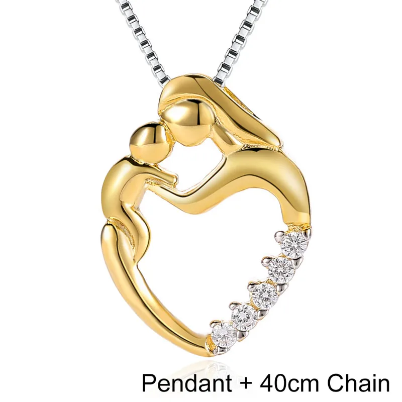 Pendant - 40cm Chain Gagafeel стерлингового серебра 925 мама Цепи Ожерелья для мужчин золото golor мать дочь сын ребенок Семья любовь Подвески подарок на день матери - Окраска металла: Pendant - 40cm Chain
