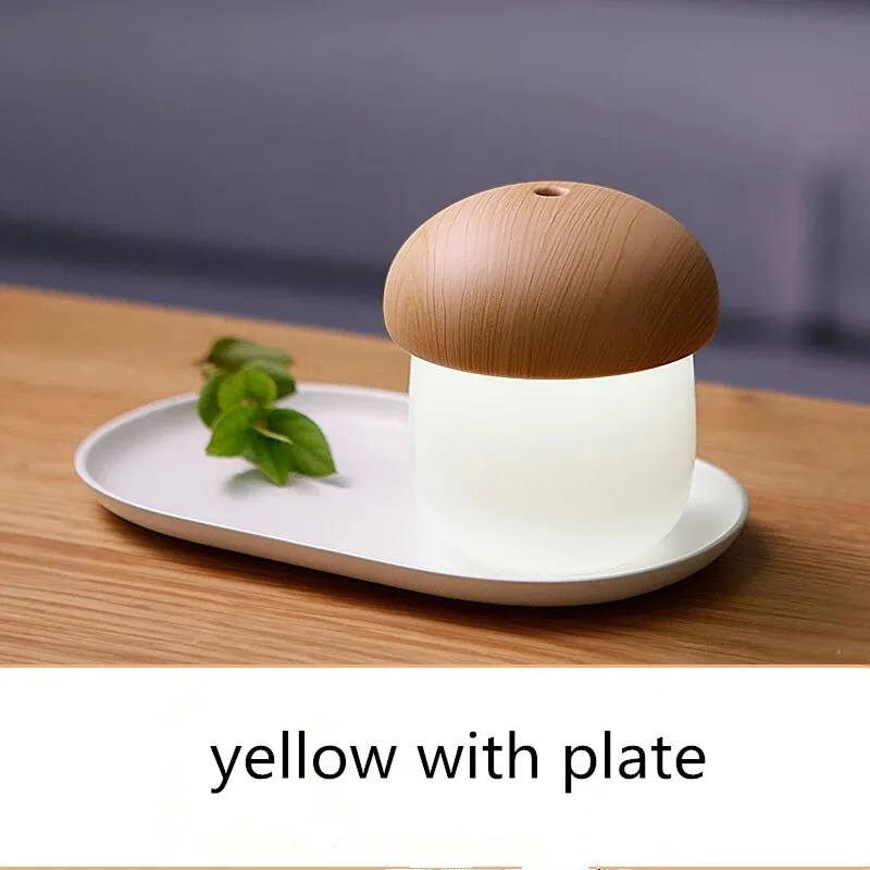 yellow with plate Древесный гриб эфирное масло диффузор мини USB Автомобильный увлажнитель воздуха диффузор для ароматерапии и увлажнитель для дома с теплым светильник - Цвет: yellow with plate